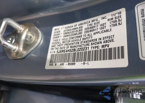 2011 Honda Cr-V Ex из США, поврежденный, VIN 5J6RE4H52BL020231